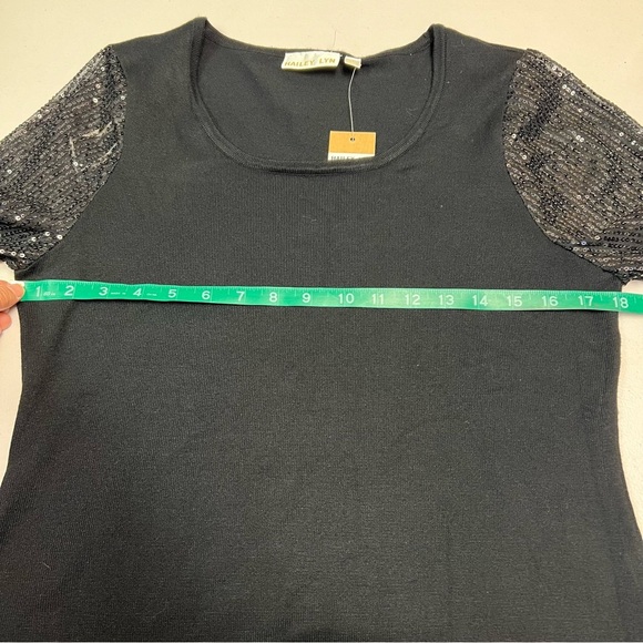 Hailey Lyn Black Knit Knee Length Dress with See Through Sequin Sleeves Size L - Picture 7 of 9